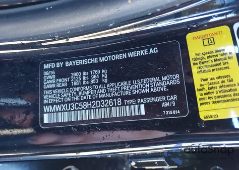 2017 Mini Hardtop Cooper S z USA, uszkodzony, nr VIN WMWXU3C58H2D32618